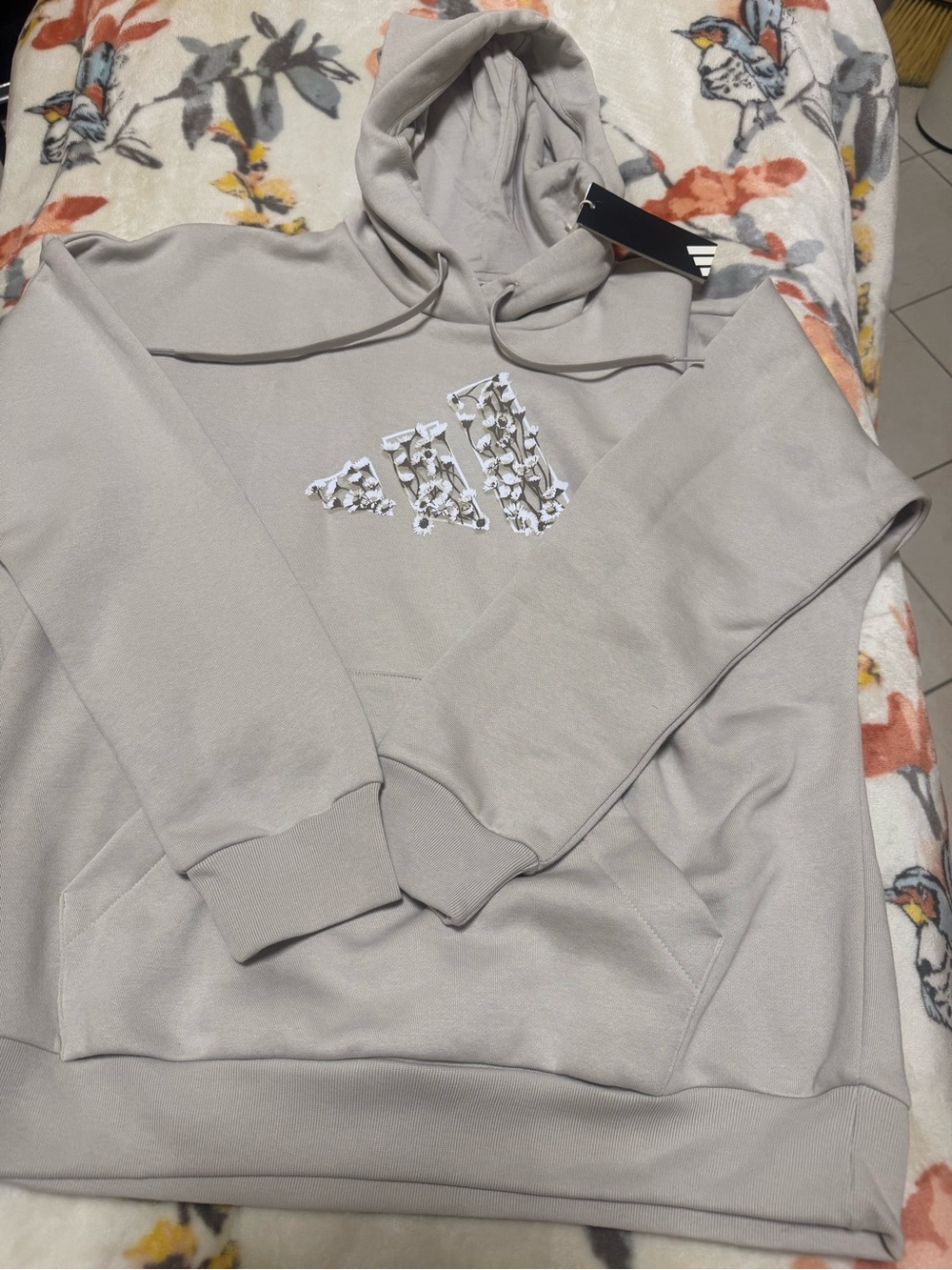 Adidas Women's Floral Logo Hoodie - Light beige